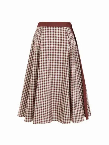 High Rise Gingham Knotted Flared Maxi Skirt