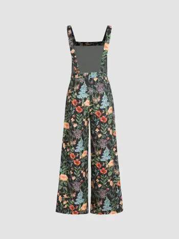 Corduroy Floral Button Wide Leg Jumpsuit